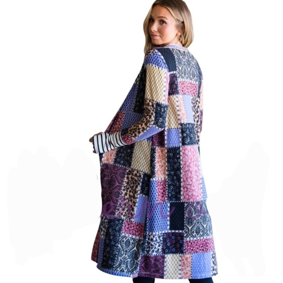 NEW MULTICOLOR BLOCK LONGLINE OPEN FRONT CARDIGAN - Picture 1 of 4
